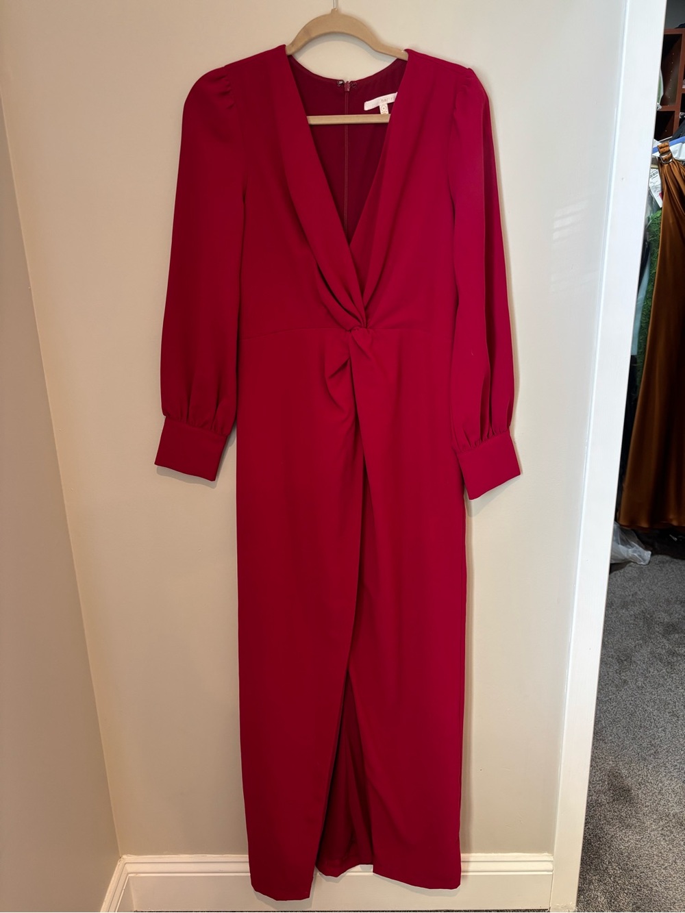 Harlyn Crimson Red Twist Front Maxi Dress — Size M — Long Sleeve — Worn Once!